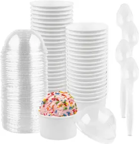 Ocmoiy 445004887814 Ice Cream Paper Cups 4 Oz Disposable White Dessert