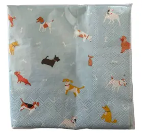 Ocs 846307063764 Blue Napkins With Dogs 40 3-ply Cocktail Desert Paper Multicolor Pup-arazzi