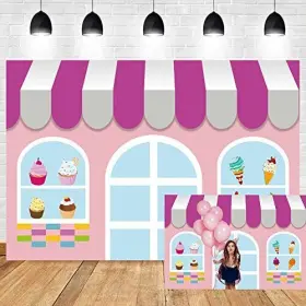 Oerju 431495918107 5x4ft Ice Cream Parlor Backdrop Pink Dessert Shop Baby Shower Birthday Prop