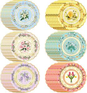 Oevbexos 445012764787 48-pack Floral Paper Plates Tea Party Decorations 9 Inch Disposable Pla