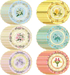 Oevbexos 445012764787 48-pack Floral Paper Plates Tea Party Decorations 9 Inch Disposable Pla