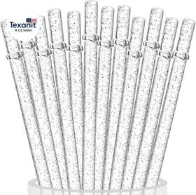 Official 313023268204 12-pack Reusable Glitter Straws 13 In Extra Long Hard Plastic Clear Tumbler Str
