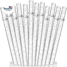 Official 313023268204 12-pack Reusable Glitter Straws 13 In Extra Long Hard Plastic Clear Tumbler Str