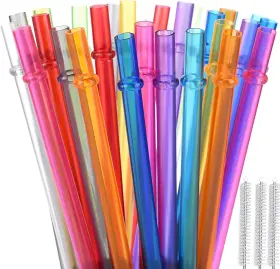 Official 313036876847 35-pack Tritan Hard Plastic Reusable Straws With Cleaning Brush 10.5 In Long Th