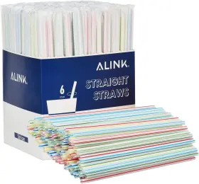 Official 445018546530 500-pack Striped Plastic Disposable Drinking Straws Individually Wrapped Straig