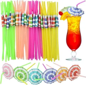 Official 445037668619 100 Pcs Umbrella Straws Long Cocktail Drink Umbrellas Fancy Flower Bar