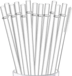 Official 445038884827 12 Pack Reusable Clear Plastic Straws 13 Inch Extra Long For Cups Bottles Tumbler