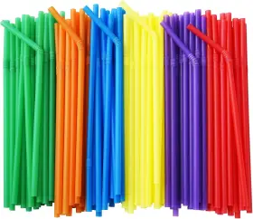 Official 445038892815 500-pack Solid Colors Flexible Drinking Straws Plastic Disposable Bendy