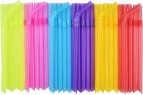Official 744759199317 100 Pcs Jumbo Plastic Boba Straws - Extra Wide Neon Disposable Flexible Smo