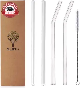 Afelw09234 Official Clear Glass Straws 9 In X 10 Mm Reusable Straight And Bent Smoothie Set O