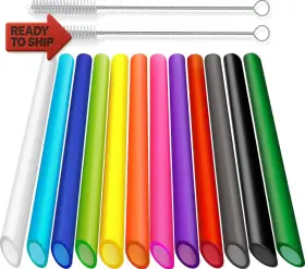 Al-12cor-bob Official 12 Pcs Reusable Boba Straws 10.5 Long X 0.51 Wide Colored Plastic Smooth