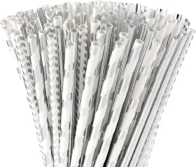 Al04s100 Official Biodegradable Silver Paper Straws Bulk Pack Of 100 Metallic Foil Striped/wave/d