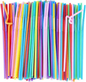 Aldsd2234 Official 200 Pcs Flexible Plastic Drinking Straws 10.2 Inches Extra Long Colorful Dispos