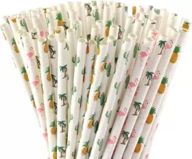 Alholau4 Official Hawaiian Tropical Party Paper Straws Flamingo/pineapple/cactus/coconut Tree Bio
