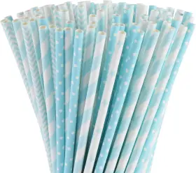 Alpbs100s Official Biodegradable Light Blue White Paper Straws Pack Of 100 Party For Juice