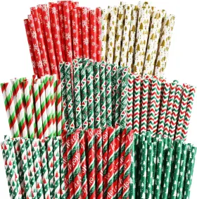 B07gd9ghb6 Official 200 Christmas Paper Straws 8 Styles Red Green White Gold Biodegradable Party Dr