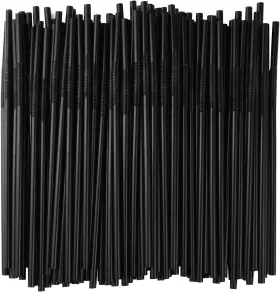 Fc06200bk Official 200 Pcs Flexible Black Plastic Drinking Straws 10.3 Inches Extra Long Dispos
