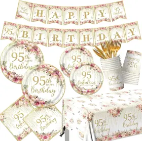 Nutolydecor-54 Ogmogkw 95th Birthday Party Tableware 142pcs Rose Gold Decorations Inc