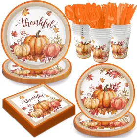 Thanksgivings36 Oigco Autumn Harvest Thanksgiving Party Supplies Set - Complete Disposable Dinnerware