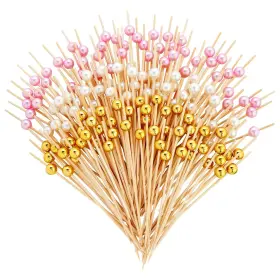 Okuna Outpost 194425404182 150 Pack Of Decorative Toothpicks For Appetizers Bamboo Food Picks Pink Gold An