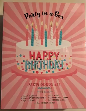 Old East & Main 190744835140 Happy Birthday Cake Party Goods In A Box 43 Pieces Banner Candle Plates Cups