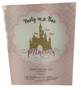 Old East & Main 190744835461 Pink Princess Castle Party Supplies 43pc Box Banner Cups Candle Napkins And More