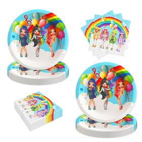 Omto 1k-0zpx-jfcm 40pcs Rainbow High Dolls Party Supplies Include 20 Plates Napkins For The
