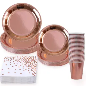 Onebest 078152647749 Rose Gold Party Supplies Plates Cups Napkins 25 Serves Decorations