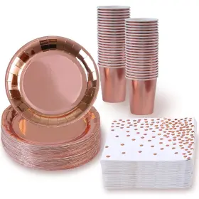 Onebest 078152647756 Rose Gold Party Supplies Plates Cups Napkins 50 Serves