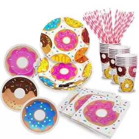 Onebest 078152647787 Donut Party Supplies Plates Cups Napkins Straws 25 Serves Onebest 078152647787 Donut Party Supplies Plates Cups Napkins Straws 25 Serves