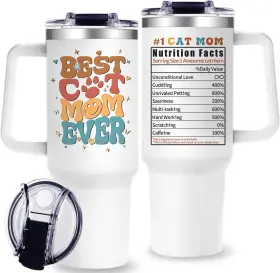 Og-bstcatm-40 Onegemn Cat Mom Tumbler With Handle Cats Lover Gifts 40 Ounces Best