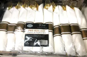 37281 Onlyonestopshop Lillian Pre Rolled Gold Napkin And Cutlery Set 20 Pack Disposable Silverware
