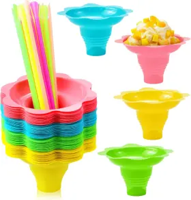 Oomcu-50 Oomcu 744110744316 50 Pcs Colorful Flower Snow Cone Cups With Spoon Straws Small