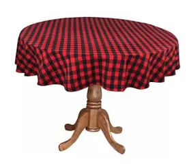 63044 Orient Originals Inc. Buffalo Plaid Tablecloth - Lumberjack Farmhouse Gingham 70 Inch Round Red Black