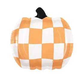 Oriental Trading 011179530243 Halloween Checkered Groovy Pumpkin-shaped Disposable Paper Dinner Plates 9 Inch 8