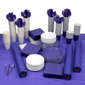 Oriental Trading 197640370348 Mega Bulk 1973 Pc. Purple And White Disposable Tableware Kit For 240 Guests
