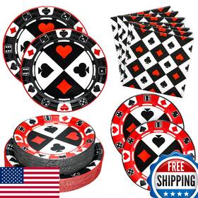 Osonm B0cmtpvkkn Casino Party Supplies 180pcs Plates And Napkins Kit For 60 Guests