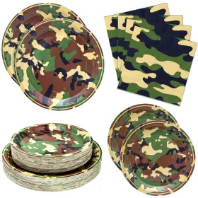 Om8030 Osonm 180pcs Camo Birthday Party Supplies Serve 60 Army Camouflage Theme Paper Pla