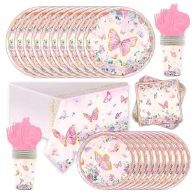P008 Ou Rui 81pcs Pink Butterfly Party Tableware Set Plates Napkins Tablecloth P008 Ou Rui 81pcs Pink Butterfly Party Tableware Set Plates Napkins Tablecloth
