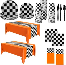 Ie-oudain-3427 Oudain 162 Pcs Racing Car Birthday Party Supplies Tableware Orange