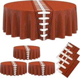 Ie2757 Oudain 3 Pcs Rugby Round Tablecloths 84 Inches Pet Plastic Disposable Party