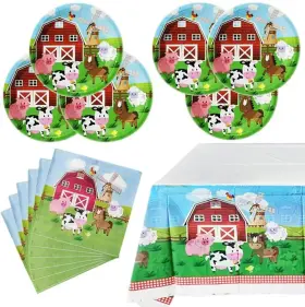 Oulun 732214695788 Farm Animal Party Tableware Set Farmhouse 20 Plates And Napkins Tablec