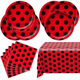 Oulun A054 Ladybug Party Tableware Sets 20 Plates And Napkins Red Black