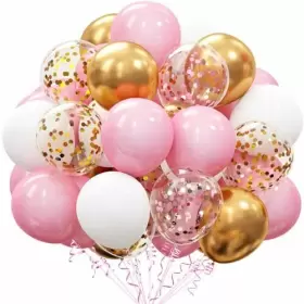 Oumuamua 077063201040 62pcs Pink Gold Confetti Latex Balloons Kit 12 Inch White Helium B