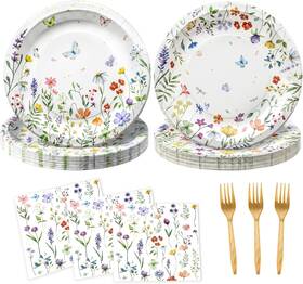 Oumuamua 313034234274 75pcs Wildflower Plates And Napkins Party Supplies Floral Paper Wildflow
