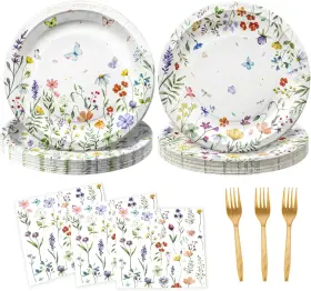 Oumuamua 313034234274 75pcs Wildflower Plates And Napkins Party Supplies Floral Paper Wildflow