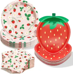 Oumuamua 313087141192 150pcs Strawberry Plates Napkins Birthday Decorations 8.5 And 9 Inch D