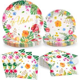 Oumuamua 313112366354 60pcs Luau Party Tableware Decorations Aloha Tropical Disposable Dinne