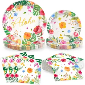 Oumuamua 313112366354 60pcs Luau Party Tableware Decorations Aloha Tropical Disposable Dinne