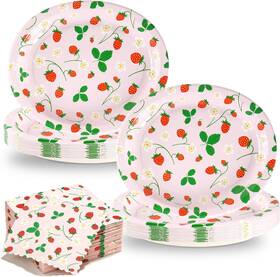 Oumuamua 711181030914 100pcs Strawberry Oval Paper Plates And Napkins Set Heavy Duty 12 Inch Lar